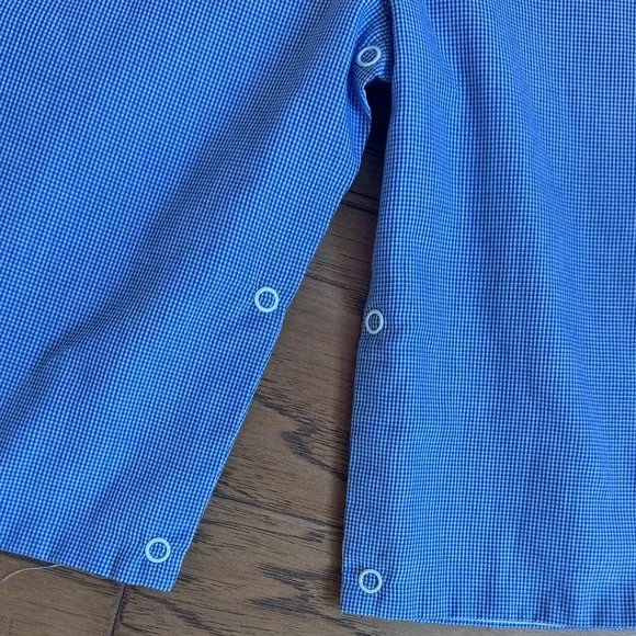 Embroidered Football Blue Gingham Smocked Romper - Picture 8 of 8